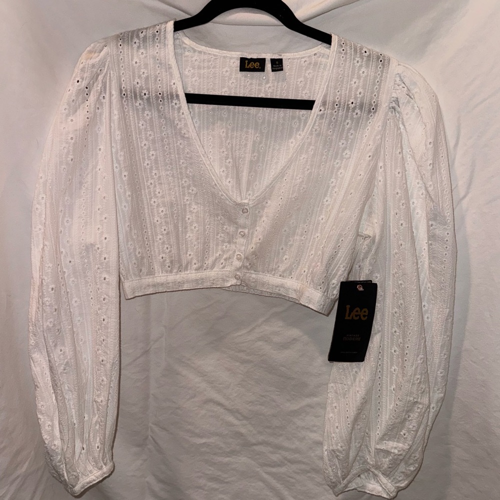 Western Eyelet Long Sleeve Crop Top